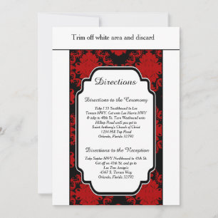 Convites Placa de direção Romântica Red Damask 3.5x6