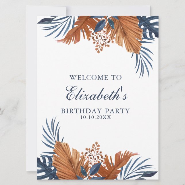 Convites Placa de Espuma de Boas-Vindas Monstera Azul Meia- (Frente)