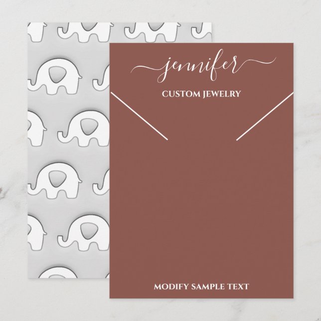 Convites Placa de Exibição de Colar Elefante Castanho (Frente/Verso)