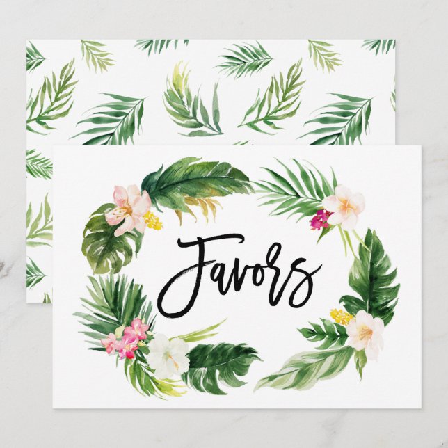 Convites Placa de favores de guirlanda floral tropical em a (Frente/Verso)