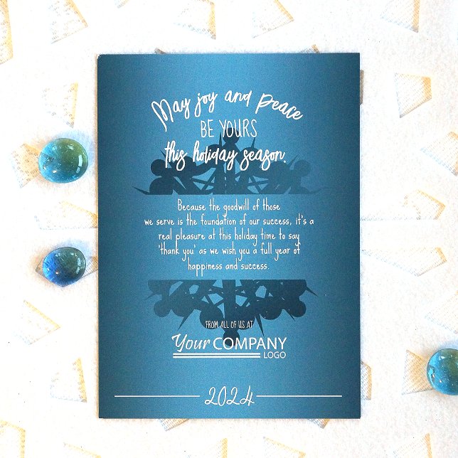 Convites Placa de Férias de Fenda de Neve Azul Teal White L (Modern elegant snowflake, teal  blue company logo christmas greeting card)