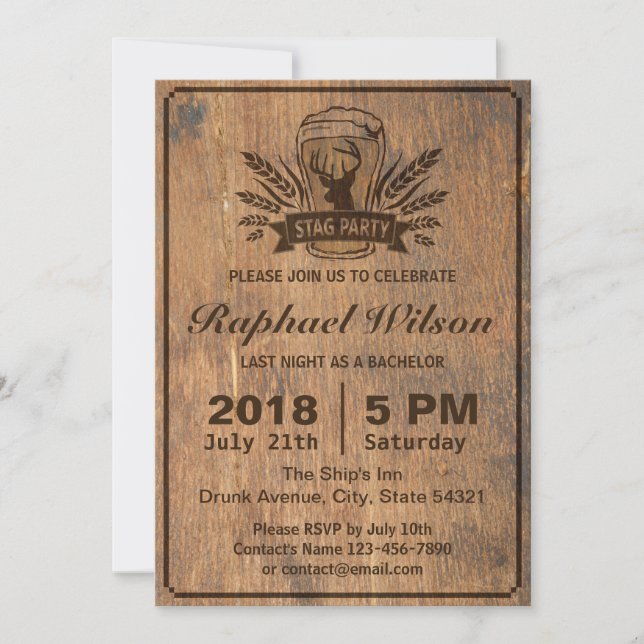 Convites Placa de Festas de Bachelor de Madeira Retro (Frente)