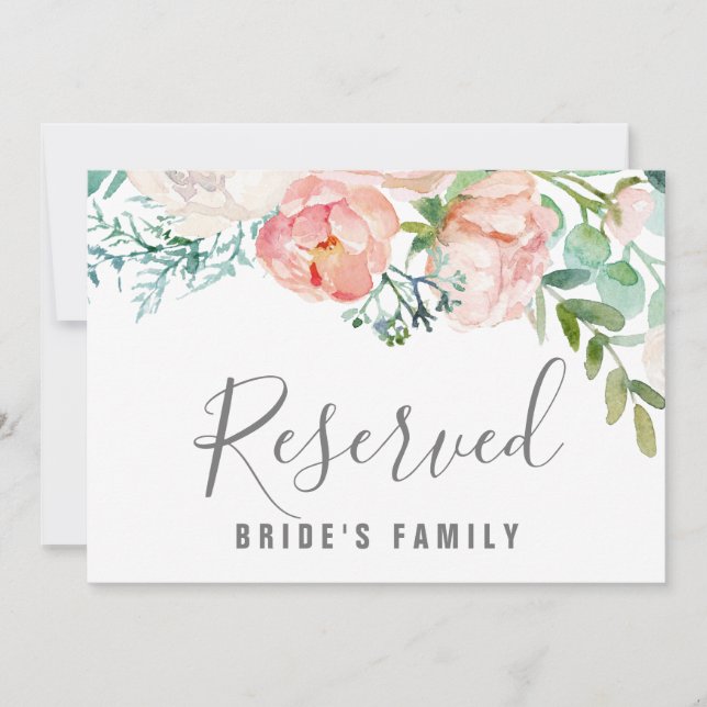 Convites Placa de Flores de Peônia Românticas Reservadas (Frente)