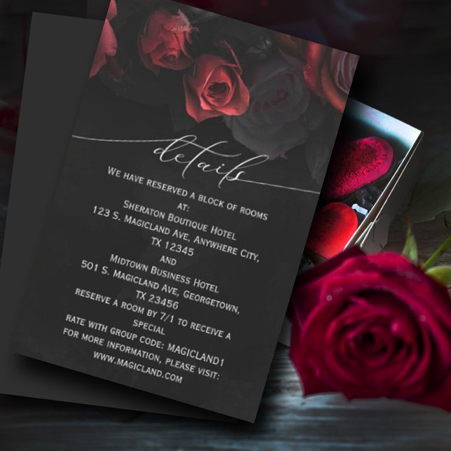 Convites Placa de gabinete Black Red Florals Moody Black (Dark red roses #darkstyle #roses #weddings #handlettered #modernscript #unique)
