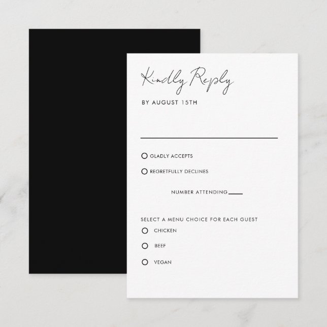 Convites Placa de gabinete RSVP de script Elegante (Frente/Verso)