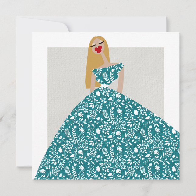 Convites Placa de Ilustração de Moda Floral Branca (Frente)