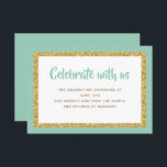 Convites Placa de inserção do Bar Mitzvah, verde e Dourado,<br><div class="desc">Esta placa de inserção de tendência apresenta letras em negrito na parte frontal,  com uma aparência em camadas em branco e brilho dourado,  e uma parte traseira de cor sólida. Adicione seu texto usando o formulário modelo. Altere a fonte,  o layout e as cores usando o recurso Personalizar.</div>