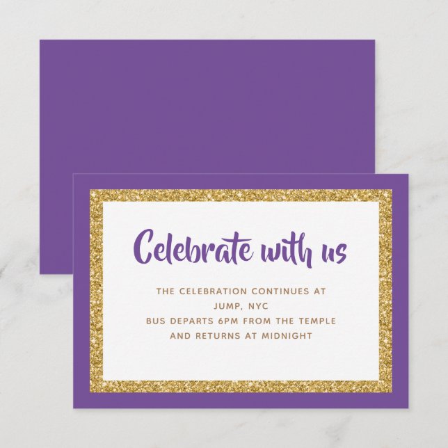 Convites Placa de inserção Mitzvah do Bar brilhante púrpura (Frente/Verso)