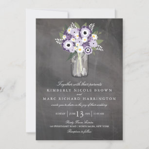 Convites Placa de jardim roxo Mason Jar   Casamento