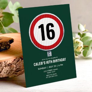 Convites Placa de Limite de Velocidade de 16 Anos - QUALQUE
