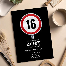 Convites Placa de Limite de Velocidade de 16 Anos - QUALQUE