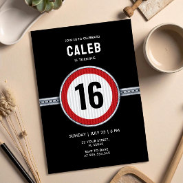 Convites Placa de Limite de Velocidade de 16 Anos - QUALQUE