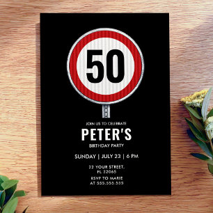 Convites Placa de Limite de Velocidade de 50º Aniversário -