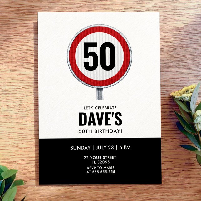 Convites Placa de Limite de Velocidade de 50º Aniversário - (Criador carregado)