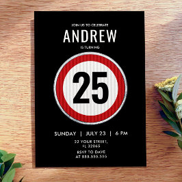 Convites Placa de limite de velocidade de aniversário de 25