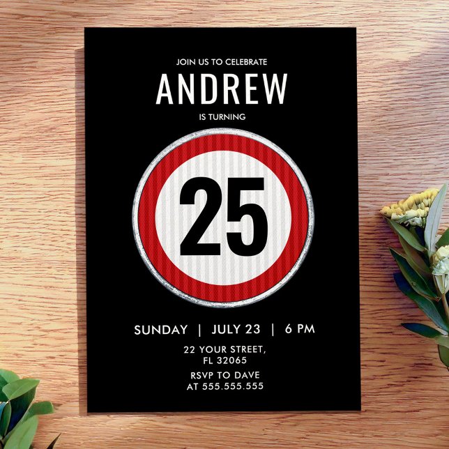 Convites Placa de limite de velocidade de aniversário de 25 (Criador carregado)