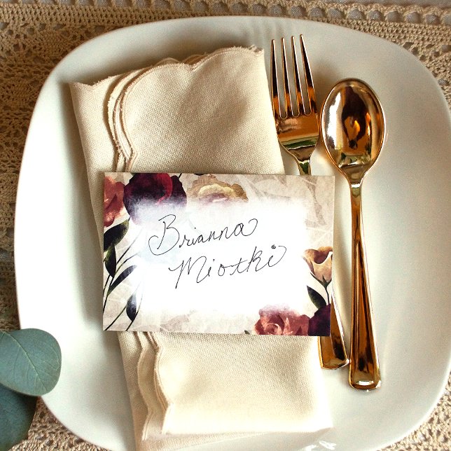 Convites Placa de Local para Nome de Rosas Boriges, Blush,  (burgundy roses rose garden table settings name place card for wedding reception, red beige blush)