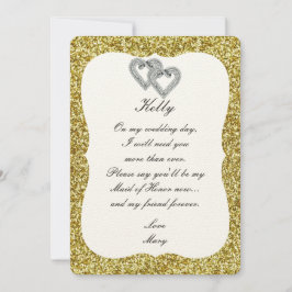 Convites Placa de Madrinha de casamento Dourada de Corações