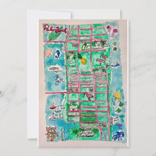 Convites Placa de Mapa Palm Beach (Frente)