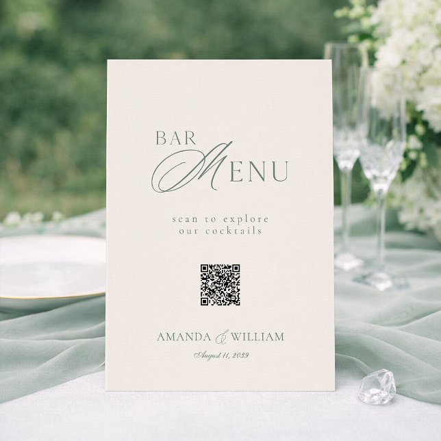 Convites Placa de Menu de Bar de Casamento com Código QR em (Criador carregado)