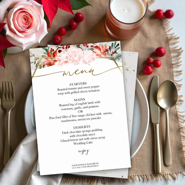 Convites Placa de Menu do casamento no inverno com Forma Fl (Criador carregado)
