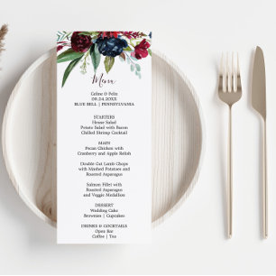 Convites Placa de Menu Jantar Floral do Marinho Borgonha Mo
