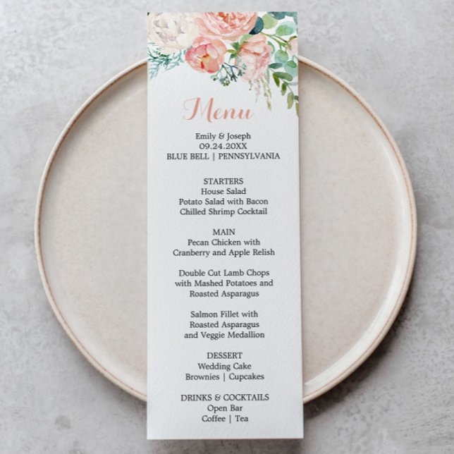 Convites Placa de Menu Janto Tropical Floral Cor-de-Rosa Mo (Criador carregado)