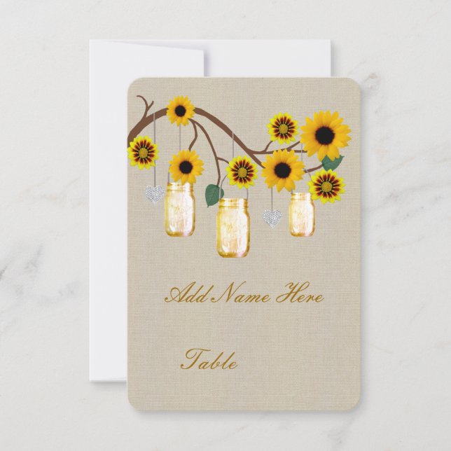 Convites Placa de Mesa de Jarros de Mason Amarelos Burlap (Frente)