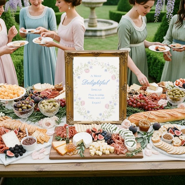 Convites Placa de Mesa de Pastoreio de Comida Floral Regenc (Regency Floral Food Grazing Table Sign)