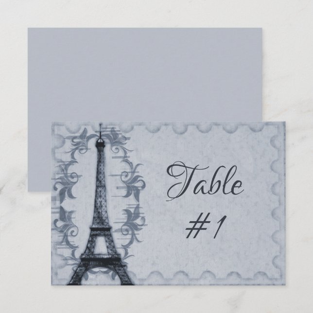 Convites Placa de Mesa de recepção em torre Eiffel azul (Frente/Verso)