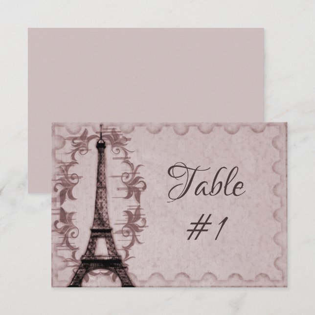 Convites Placa de Mesa de recepção em torre Eiffel rosa (Frente/Verso)