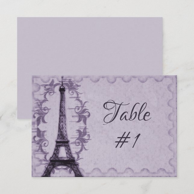 Convites Placa de Mesa de recepção em torre Eiffel roxa (Frente/Verso)