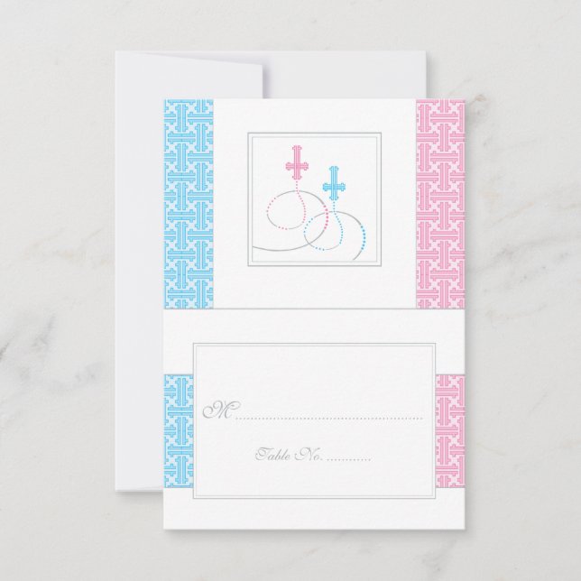 Convites Placa de Mesa do Batismo Gêmeos| Dobrar (Frente)