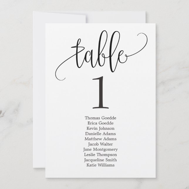 Convites Placa de Mesa do Plano de Assento - Caligrafia (Frente)