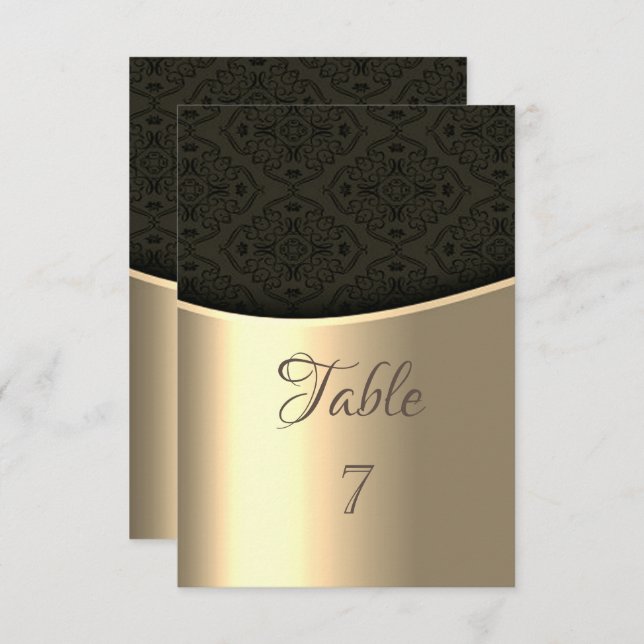 Convites Placa de Mesa Dourada Elegante Black Damask (Frente/Verso)
