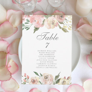 Convites Placa de Mesa Floral Cor-de-Rosa-Blush Elegante