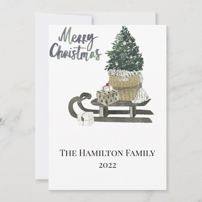 Convites Placa de Natal Sled d-água e Árvore (Frente)