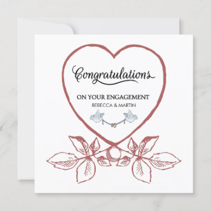 Convites Placa de Noivado de Arte Floral Red Heart Vintage