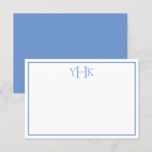 Convites Placa de Nota Plana BLue e White Monogrammed