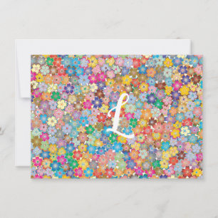 Convites Placa de Nota Plana Retro Floral Inicial Personali