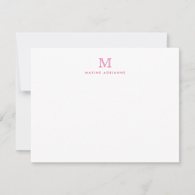Convites Placa de Nota Rosa Blush Inicial de Monograma Mode (Frente)