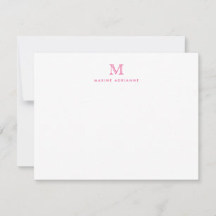Convites Placa de Nota Rosa Blush Inicial de Monograma Mode