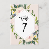 Placa de número da Mesa 7 com Blush Floral