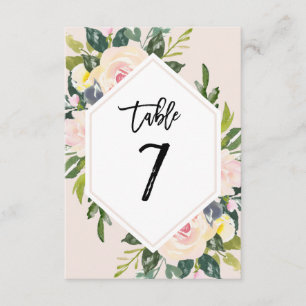 Convites Placa de número da Mesa 7 com Blush Floral