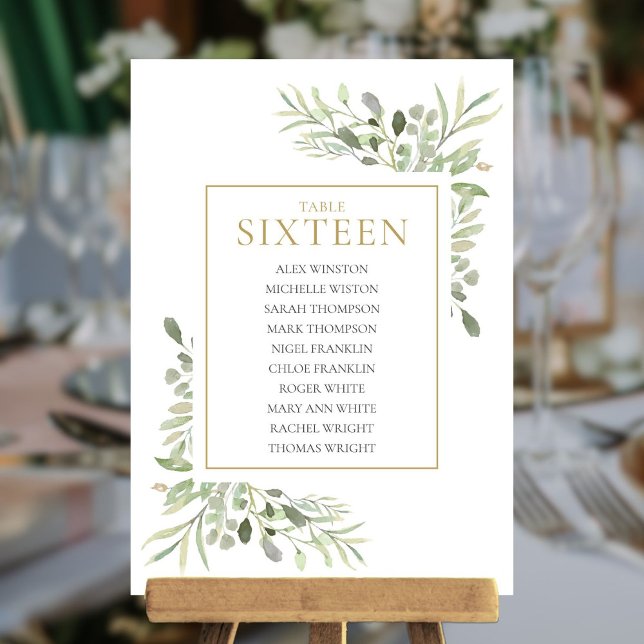Convites Placa de Número da Mesa Elegante com Verdura Númer (Elegant Greenery Table Number 16 Seating Chart)