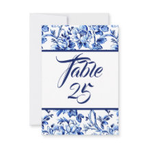 Placa de Número de Tabela Floral Azul e Branco