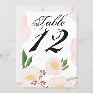 Convites Placa de números de tabela 5x7 Flores brancas no b