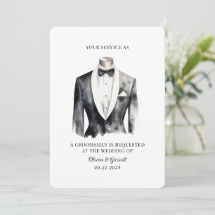 Convites Placa de Padrinho de casamento de Watercolor Tuxed