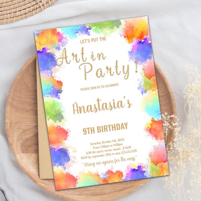 Convites Placa de Partido de Pintura de Meninas Editáveis c (Art in Party Glitter Paint Birthday Invitations)