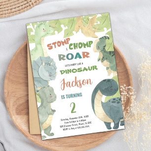 Convites Placa de Partido para Crianças Editáveis com T-Rex